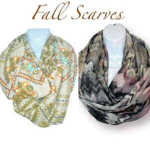 Two Elegant Fall Infinity Scarves Boutique Brands Multicolor OS